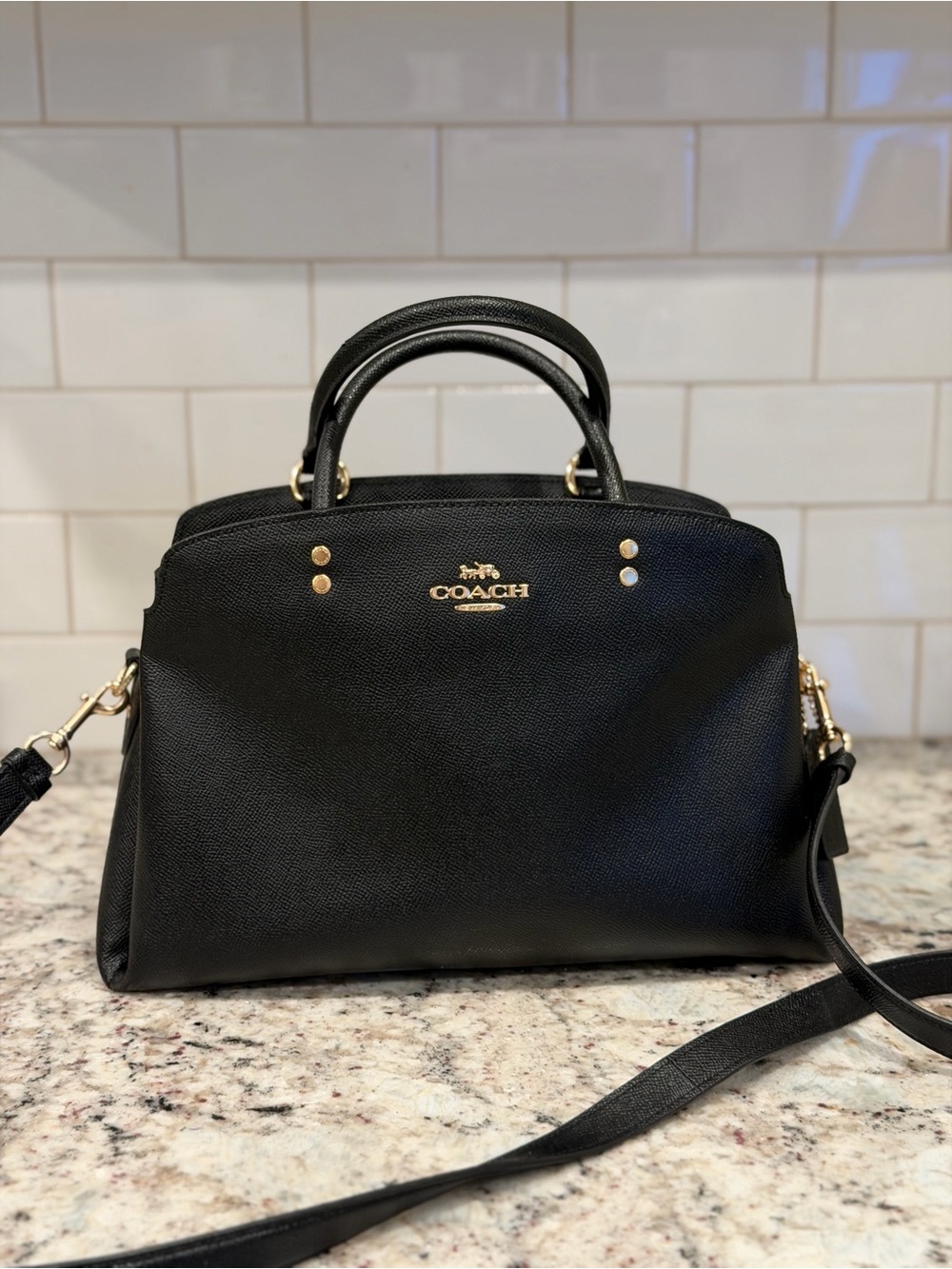 Coach Black Pebbled Leather Satchel with Gold Hardware